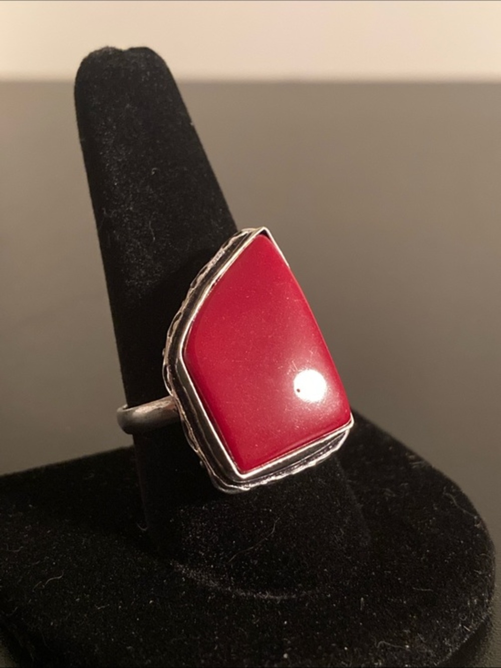 Contemporary Red Stone Silver Ring for Women size 10